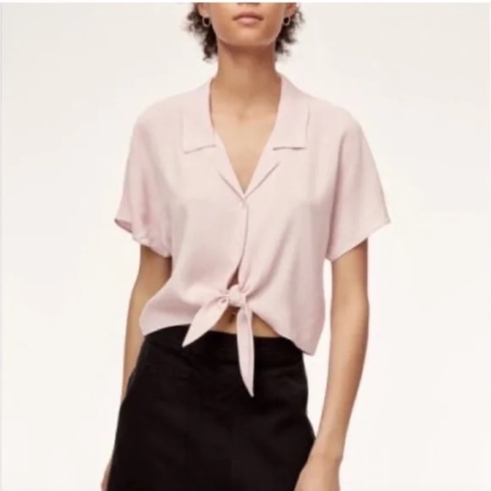 Aritzia Wilfred Tie Front Crop Blouse
